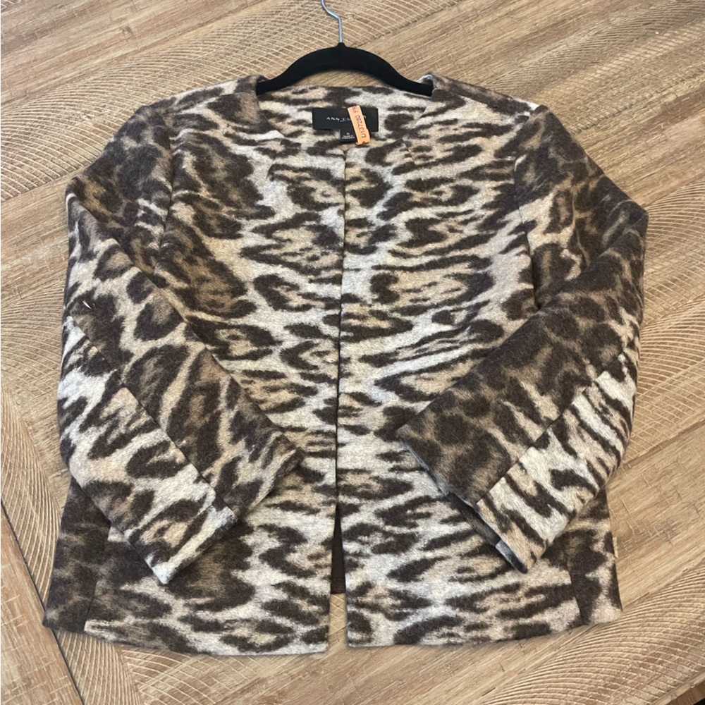 Gorgeous Ann Taylor Animal Print Jacket Blazer Cropped waist length wool s brown